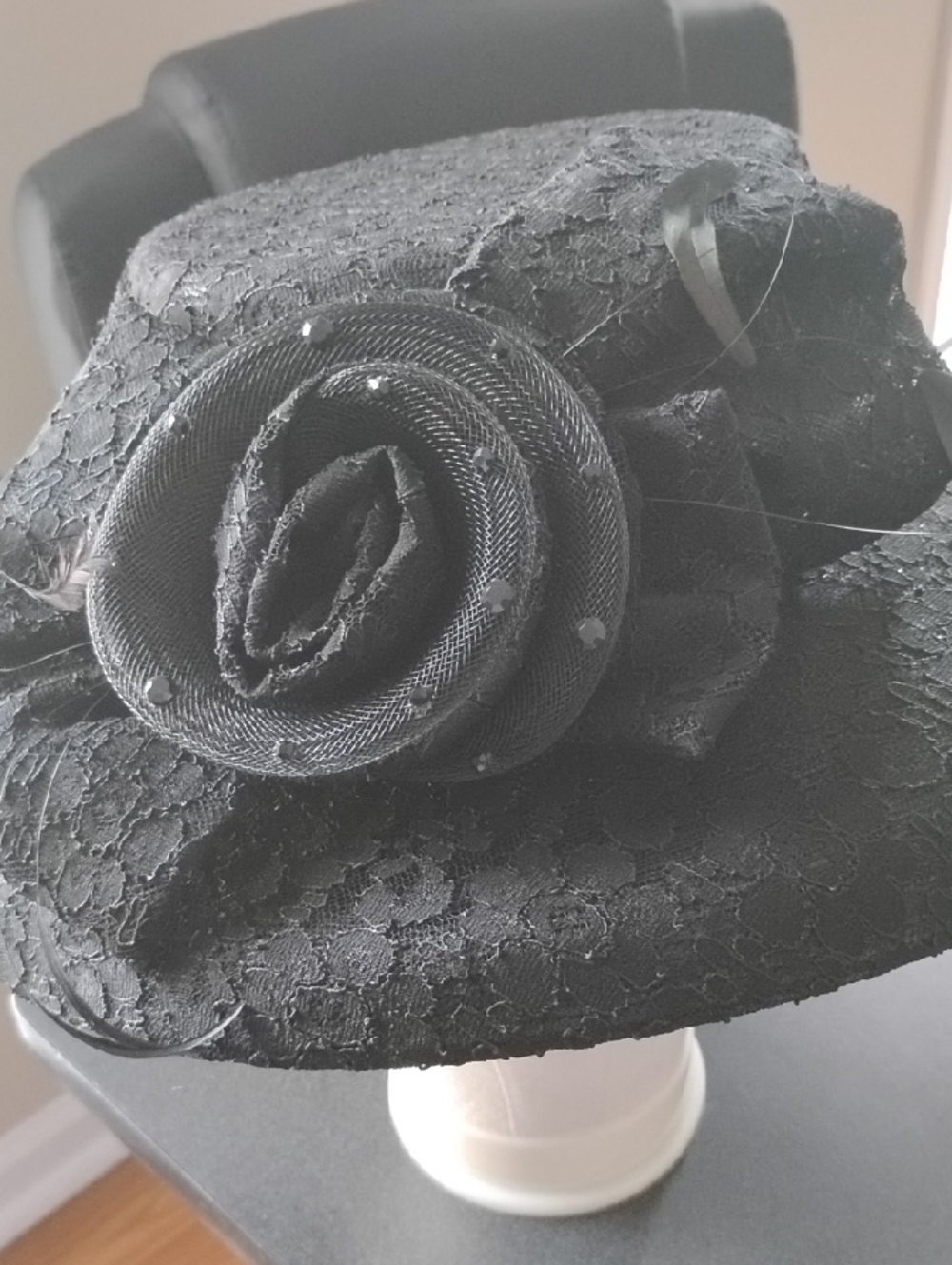 Elegant Black Lace Flower Accent Women's Hat